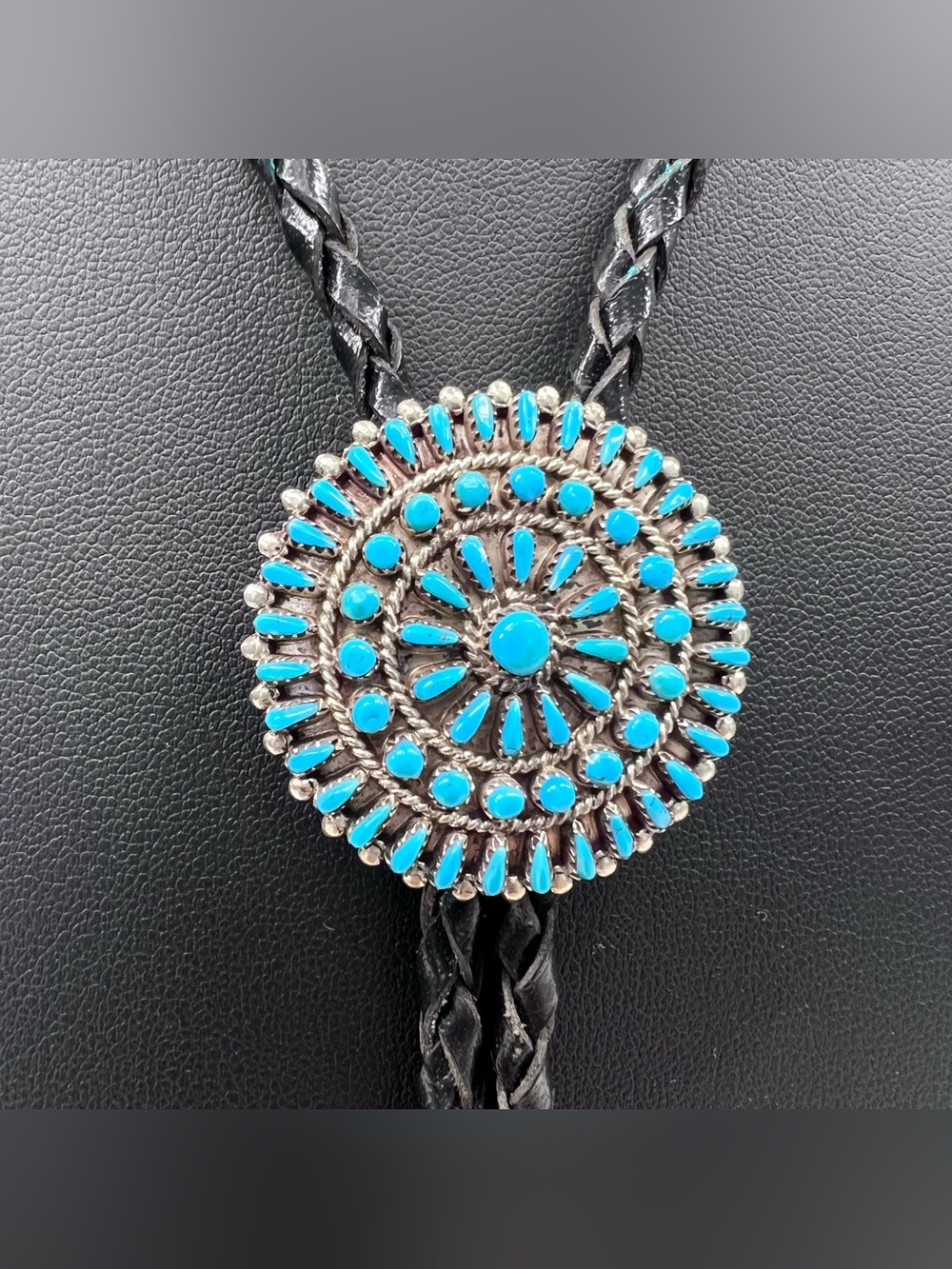 Zuni Petit Point & Snake eye Turquoise Bolo Tie with Tips